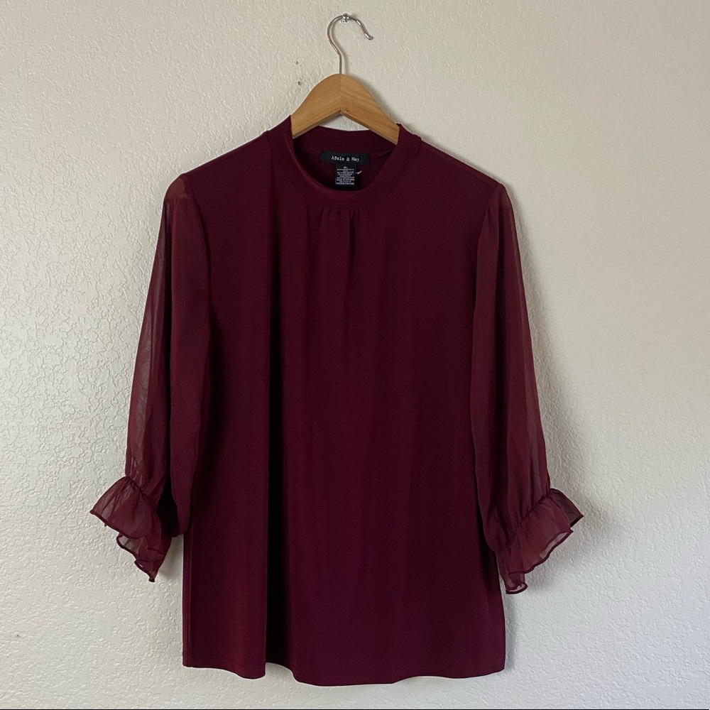 Adele& May burgundy red sheers sleeve top size XL